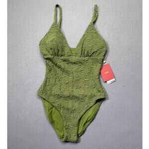 Andie Women's Lanikai Textured Floral V-Neck One-Piece Swimsuit Gecko XS $134